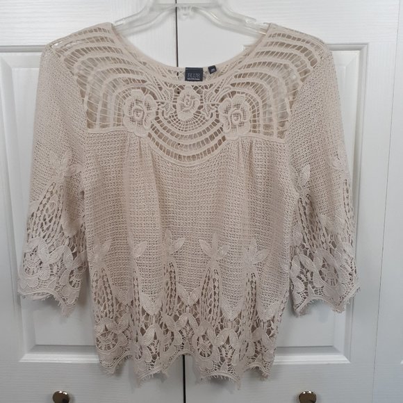 BLUE By Saks Fifth Avenue Natural Crochet Top - Picture 1 of 3